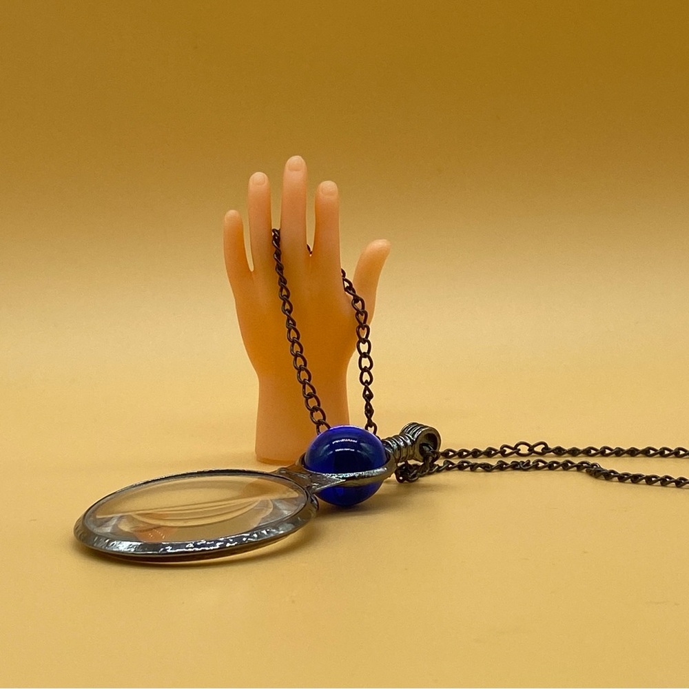 Magnifying lense blue stone necklace - 0021CL